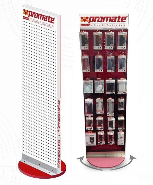 PROMATE Retail Point of Sale Stand. 52 x 180 x 55cm. Incl. 60x Hooks: 15cm. Doub