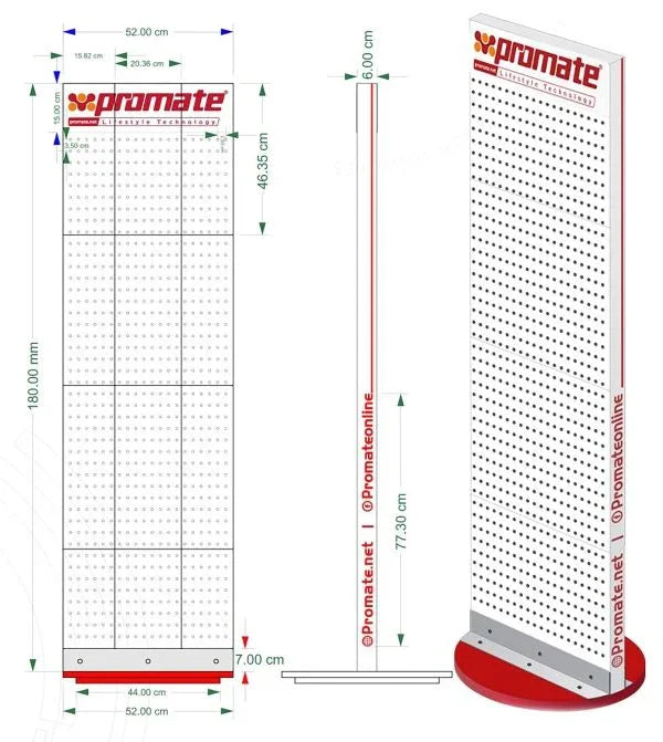PROMATE Retail Point of Sale Stand. 52 x 180 x 55cm. Incl. 60x Hooks: 15cm. Doub - LX2001 - Homewares, Outdoor, Phone Accessories, Cases, Speakers, Headphones + More -