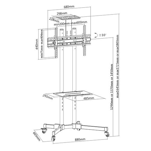 BRATECK  32''-70'' Economy TV Stand, Adjustable TV Height with Metal Shelf.  Max