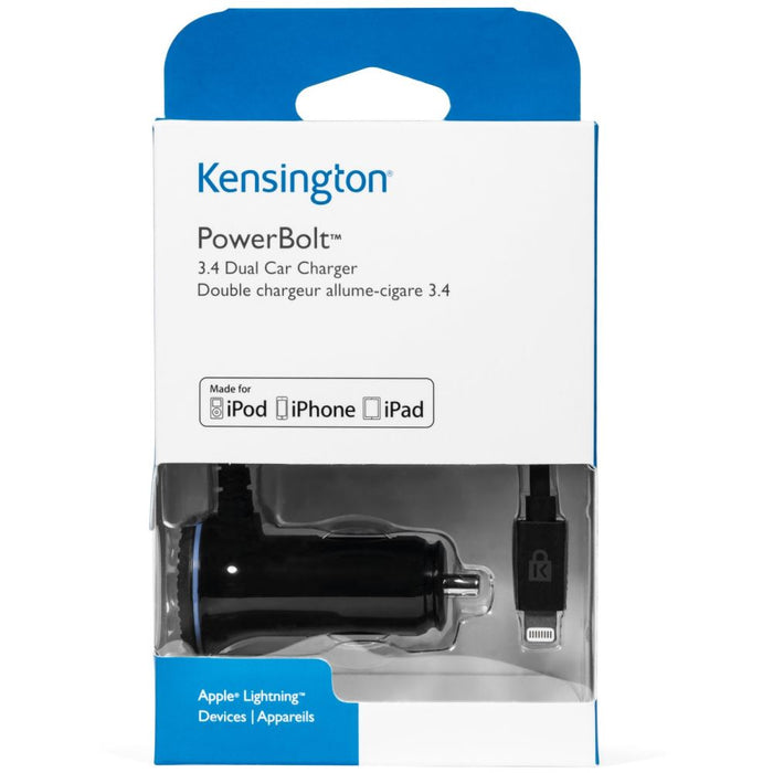 Kensington Powerbolt 3.4 Amp Lightning USB Car Charger 39794 K39794WW