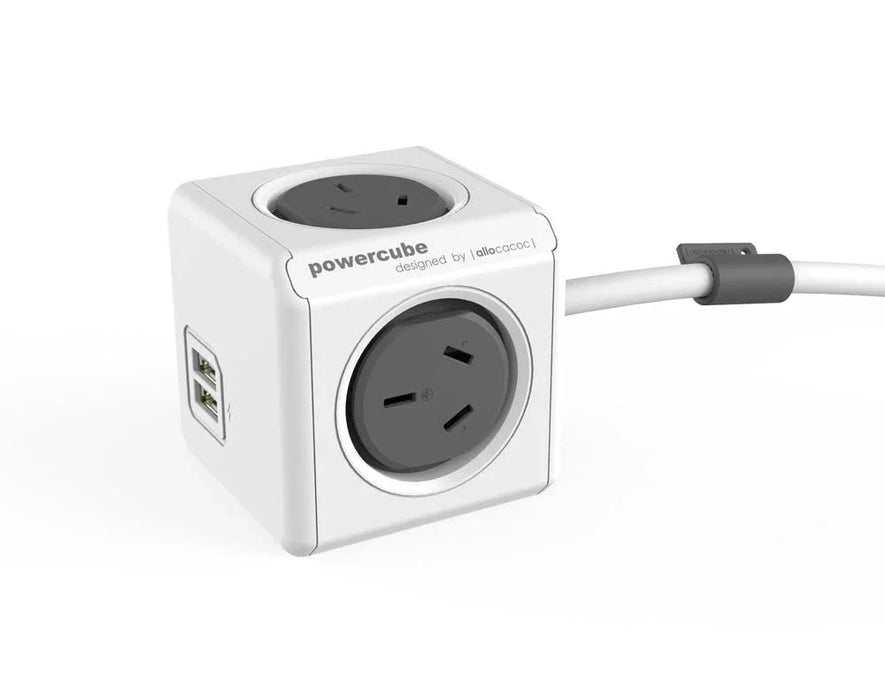 Allocacoc PowerCube 4-Way 1.5m Surge Protector with 2 x USB - Grey 5400GY/AUEUPC - LX2001 - Homewares, Outdoor, Phone Accessories, Cases, Speakers, Headphones + More -