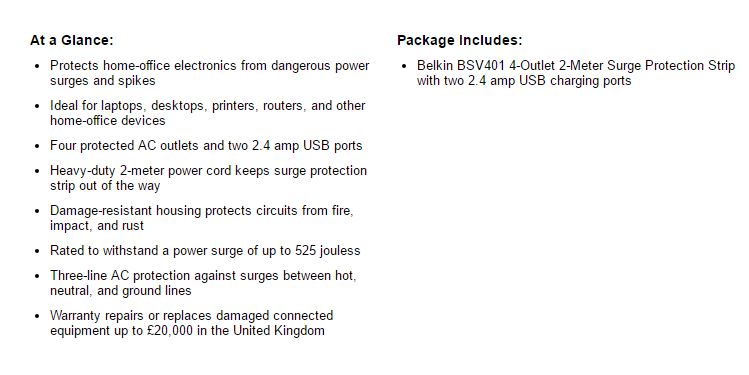 Belkin 4 Outlet 2M Cord w/ 2 USB Ports Power Plug BSV401AU2M