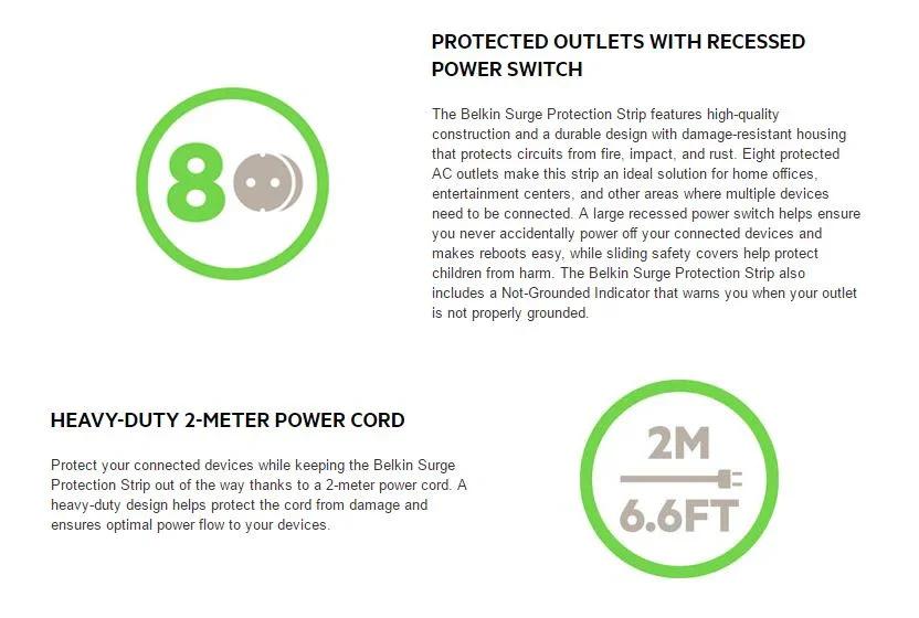 Belkin 8 Outlet 2M Cord w/ 2 USB Ports Power Plug BSV804AU2M - LX2001 - Homewares, Outdoor, Phone Accessories, Cases, Speakers, Headphones + More -