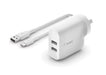 Belkin Dual Wall Charger w/ USB-A to USB-C Cable WCE001AU1MWH 745883793730 - LX2001 - Homewares, Outdoor, Phone Accessories, Cases, Speakers, Headphones + More -