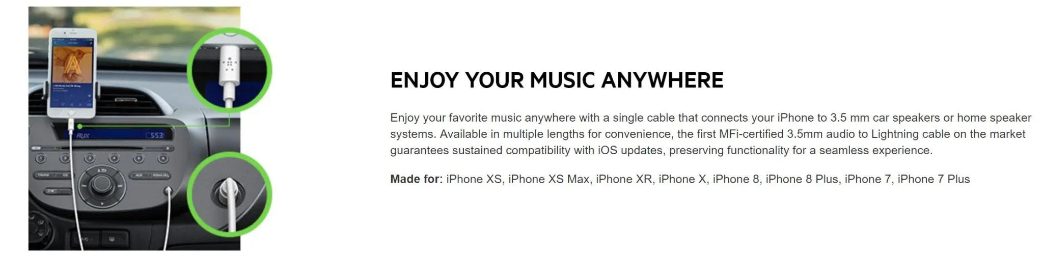 Belkin Lightning to 3.5mm Audio Cable 90cm - White AV10172BT03-WHT - LX2001 - Homewares, Outdoor, Phone Accessories, Cases, Speakers, Headphones + More -