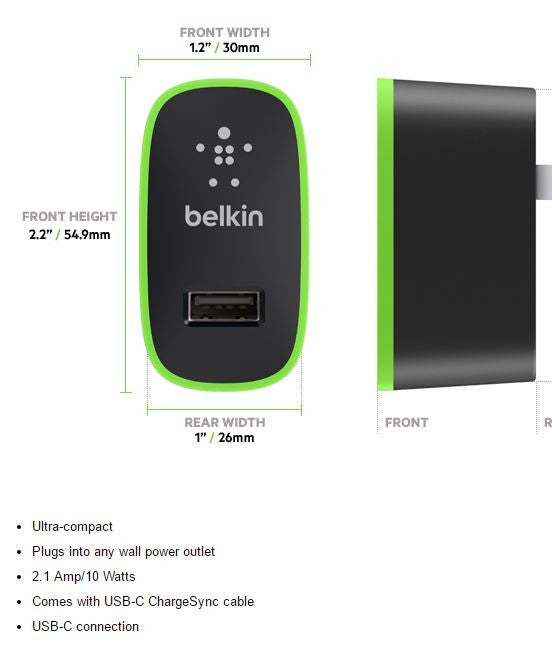 Belkin USB-C to USB-A Cable with Universal Home Charger (12W) F7U001au06-BLK 7