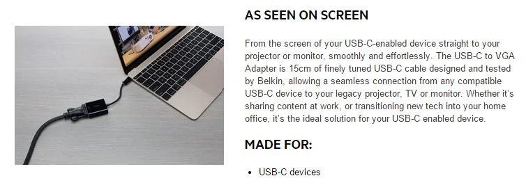 Belkin USB-C to VGA Adapter F2CU037BTBLK - LX2001 - Homewares, Outdoor, Phone Accessories, Cases, Speakers, Headphones + More -