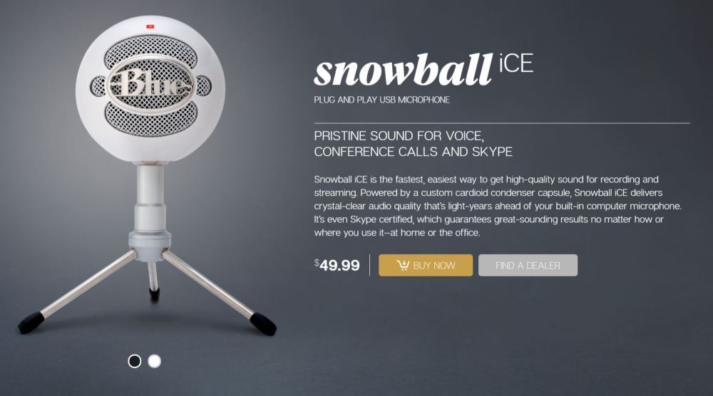 Blue Snowball iCE Versatile USB Microphone with HD Audio - White 836213001974