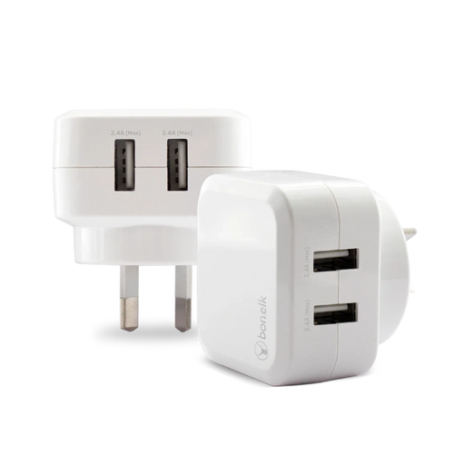 Bonelk AC Wall Charger 3.4A & 2 x USB Ports - White ELK-21511-R - LX2001 - Homewares, Outdoor, Phone Accessories, Cases, Speakers, Headphones + More -