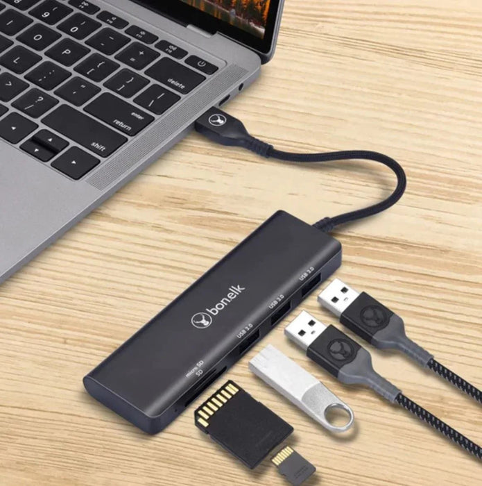 Bonelk Long-Life USB-A 5-in-1 Multiport Hub (Black) - LX2001 - Homewares, Outdoor, Phone Accessories, Cases, Speakers, Headphones + More -