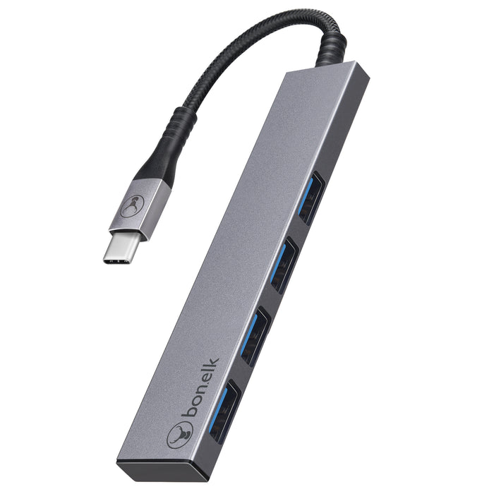 Bonelk Long-Life USB-C to 4 Port USB 3.0 Slim Hub - Space Grey ELK-80022-R 9352850003955