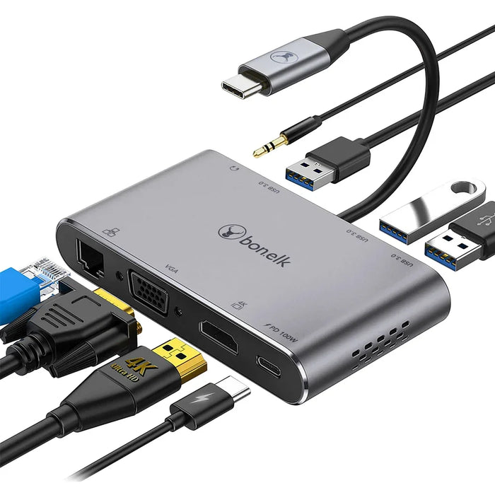 Bonelk USB-C 8 in 1 Multiport Hub - Space Grey ELK-80013-R - LX2001 - Homewares, Outdoor, Phone Accessories, Cases, Speakers, Headphones + More -
