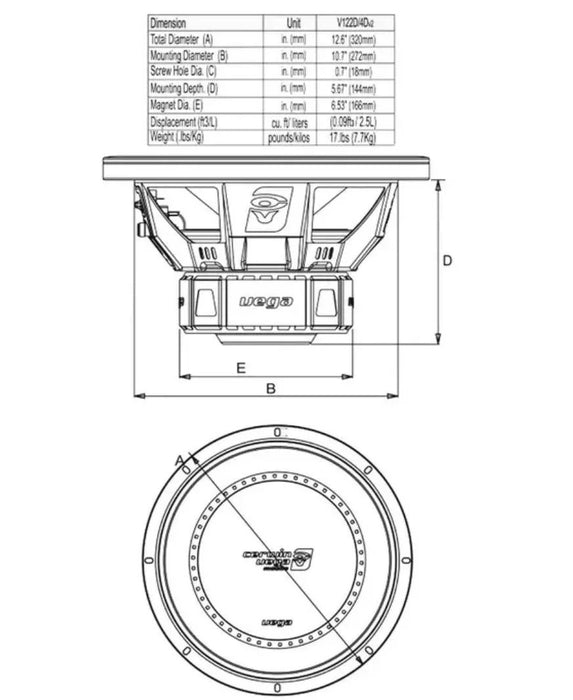 Cerwin Vega Car Subwoofer V124DV2 12" 1300W (450W RMS) Dual 4 ohm Voice Coil V124DV2 - LX2001 - Homewares, Outdoor, Phone Accessories, Cases, Speakers, Headphones + More -