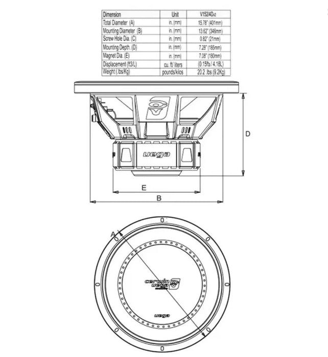Cerwin Vega 15" Vega Series 8 Ohm Or 2 Ohm Load Dual 4 Ohm Subwoofer 550W Rms - LX2001 - Homewares, Outdoor, Phone Accessories, Cases, Speakers, Headphones + More -