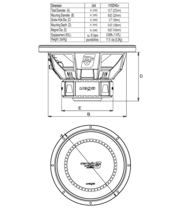 Cerwin Vega V104DV2 10" 1100W (400W RMS) Dual 4 ohm Voice Coil Car Subwoofer V104DV2 - LX2001 - Homewares, Outdoor, Phone Accessories, Cases, Speakers, Headphones + More -