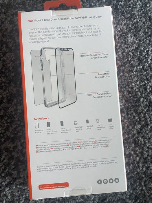Cygnett 360 Apple iPhone XS Max 6.5" Tempered Glass Screen Protector FRONT BACK - LX2001 - Homewares, Outdoor, Phone Accessories, Cases, Speakers, Headphones + More -