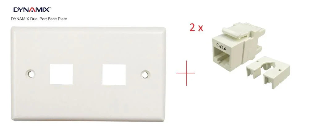 DYNAMIX Dual Port Face Plate for 110 / Keystone Jacks / RJ45 / RJ-45 + 2 x Jack FP-110-DUAL + (2X) FP-C6-007 - LX2001 - Homewares, Outdoor, Phone Accessories, Cases, Speakers, Headphones + More -