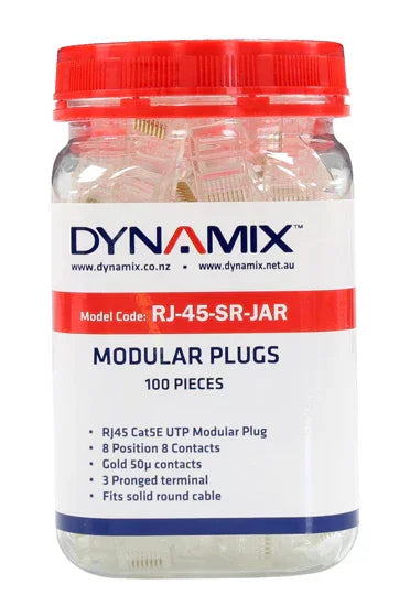 DYNAMIX Cat5e RJ-45 Plug Connectors - 100pc Jar RJ-45-SR-JAR - LX2001 - Homewares, Outdoor, Phone Accessories, Cases, Speakers, Headphones + More -