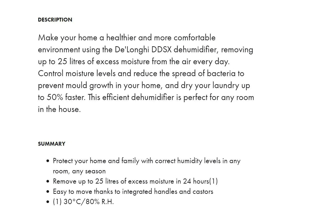 DeLonghi De'Longhi AriaDry 25L Multi Dehumidifier DDSX225 8004399020191 - LX2001 - Homewares, Outdoor, Phone Accessories, Cases, Speakers, Headphones + More -