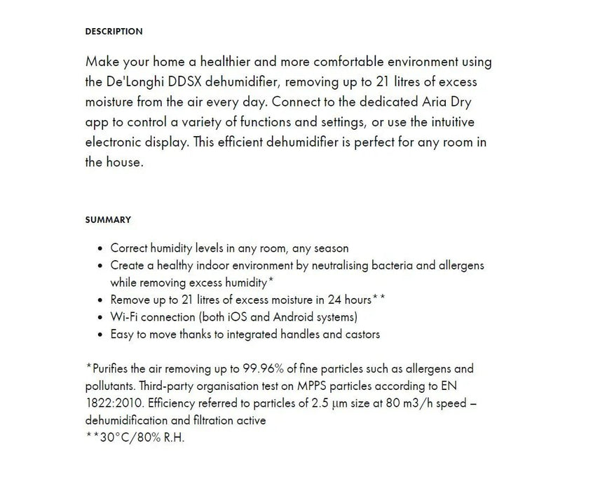 DeLonghi De'Longhi Tasciugo Aria Dry Pure WIF Dehumidifier & Air Purifier DDSX220WF 8004399480957 - LX2001 - Homewares, Outdoor, Phone Accessories, Cases, Speakers, Headphones + More -