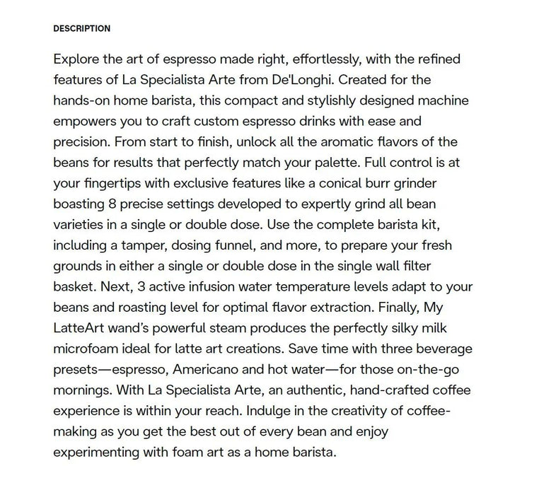 Delonghi La Specialista Arte Manual Pump Coffee Machine - LX2001 - Homewares, Outdoor, Phone Accessories, Cases, Speakers, Headphones + More -