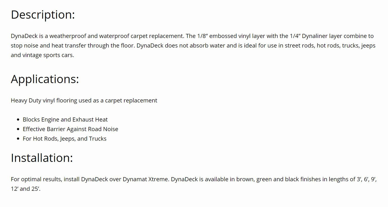Dynamat DynaDeck Ultra Durable Carpet Replacement 1.82M (6FT) 21206