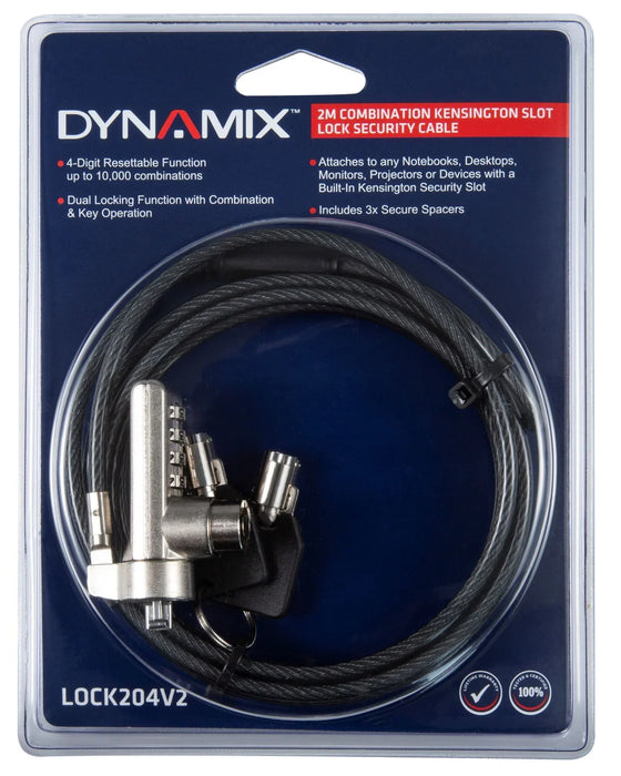 Dynamix 2m Locking Security Cable w/ Kensington Security Slot LOCK204V2 - LX2001 - Homewares, Outdoor, Phone Accessories, Cases, Speakers, Headphones + More -