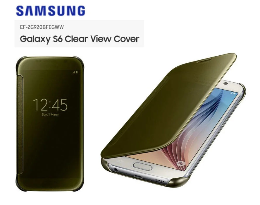 Samsung Galaxy S6 ClearView Cover Case GOLD EF-ZG920BFEGWW - LX2001 - Homewares, Outdoor, Phone Accessories, Cases, Speakers, Headphones + More -