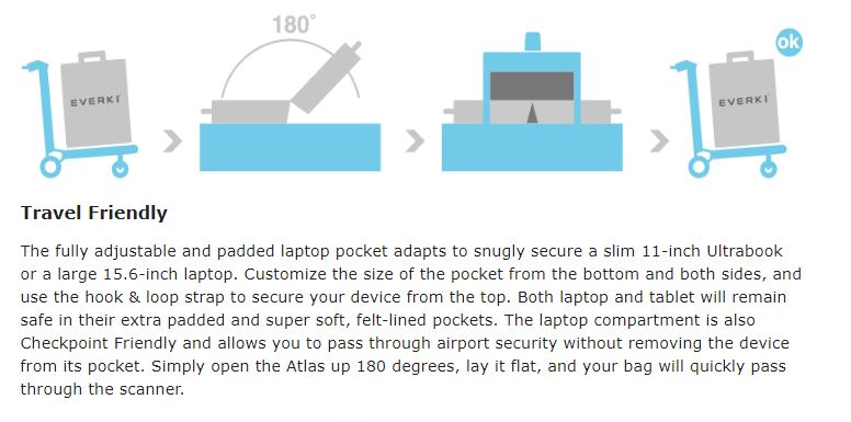 EVERKI Atlas Checkpoint Friendly Laptop Backpack - Black EKP121S15