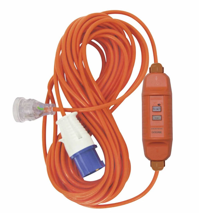 Goldair RCD Power Cord With Camping Plug 15m Orange