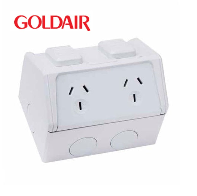 Goldair Weatherproof Double Power Point - White GPHW2