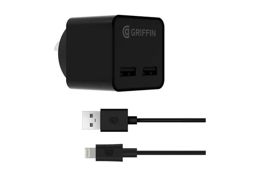 Griffin PowerBlock Dual Port Wall Charger w/ Lightning Cable GP-116-BLK-AU 191058093226 - LX2001 - Homewares, Outdoor, Phone Accessories, Cases, Speakers, Headphones + More -