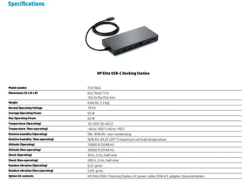 HP Elite USB-C Docking Station T3V74AA - LX2001 - Homewares, Outdoor, Phone Accessories, Cases, Speakers, Headphones + More -