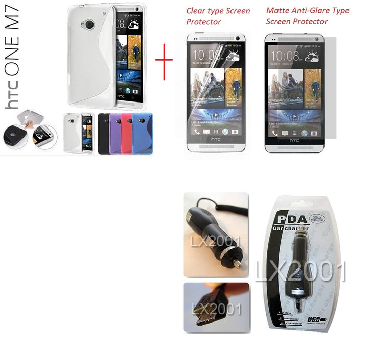 HTC One Gel Case Car Charger Screen Protector
