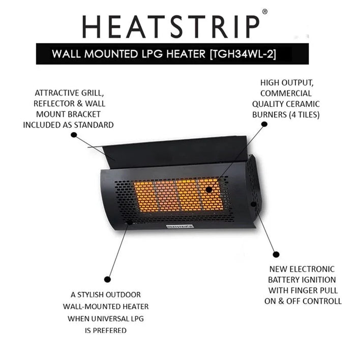 Heatstrip Heat Strip Outdoor Heater Wall Mounted LPG Outside Heater TGH34WL-2 - LX2001 - Homewares, Outdoor, Phone Accessories, Cases, Speakers, Headphones + More -