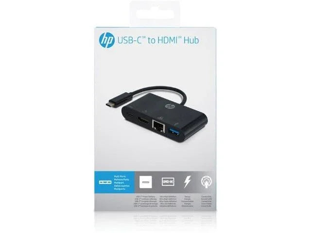 Hewlett Packard USB-C to HDMI / USB-C / USB A / LAN Ports Hub - Black HP-022 192018097759 - LX2001 - Homewares, Outdoor, Phone Accessories, Cases, Speakers, Headphones + More -