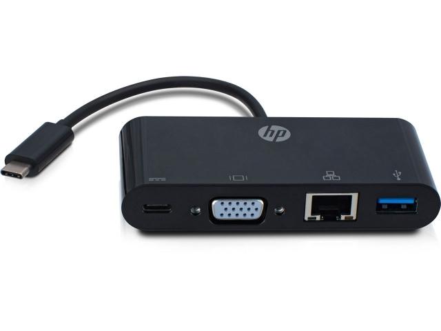 Hewlett Packard USB-C to VGA / USB-C / USB A / LAN Ports Hub - Black HP-023 192018097766