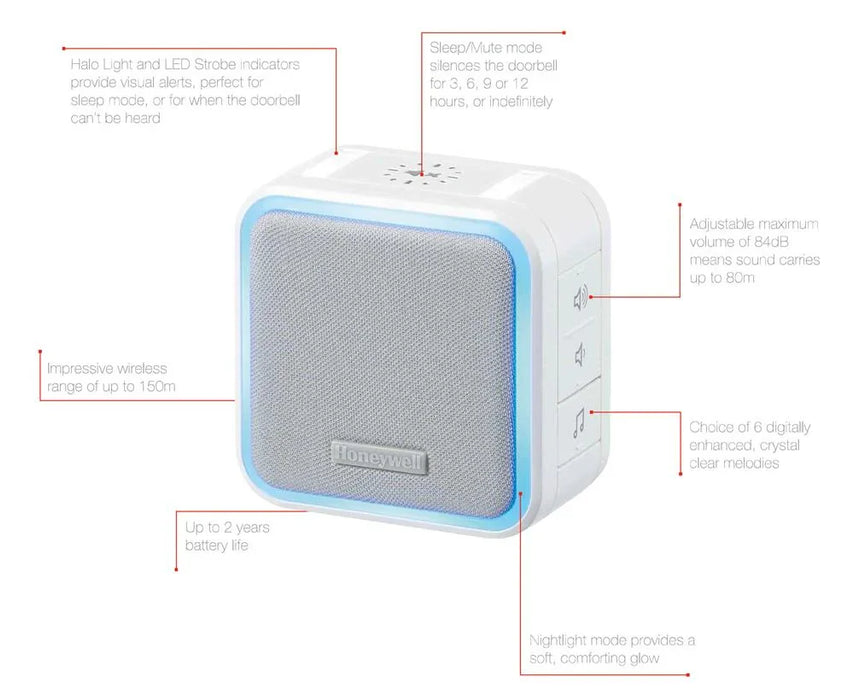 Honeywell Wireless Portable 150m Doorbell w/ Halo Light HONDC515NA - LX2001 - Homewares, Outdoor, Phone Accessories, Cases, Speakers, Headphones + More -