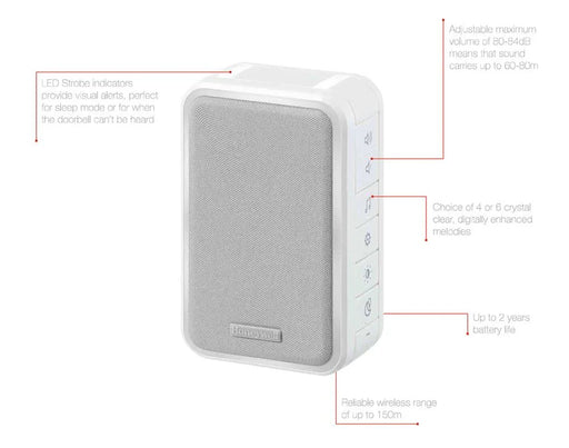 Honeywell Wireless Portable 150m Doorbell w/ Volume Control - White HONDC313NA - LX2001 - Homewares, Outdoor, Phone Accessories, Cases, Speakers, Headphones + More -