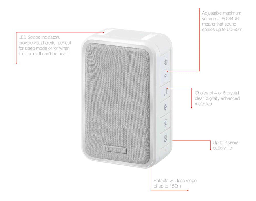 Honeywell Wireless Portable 150m Doorbell w/ Volume Control - White HONDC313NA