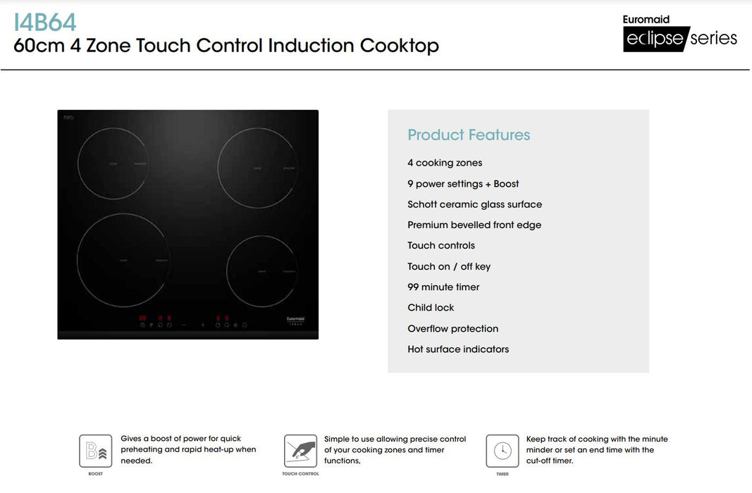 Euromaid 60cm Induction Cooktop with 4 Zones