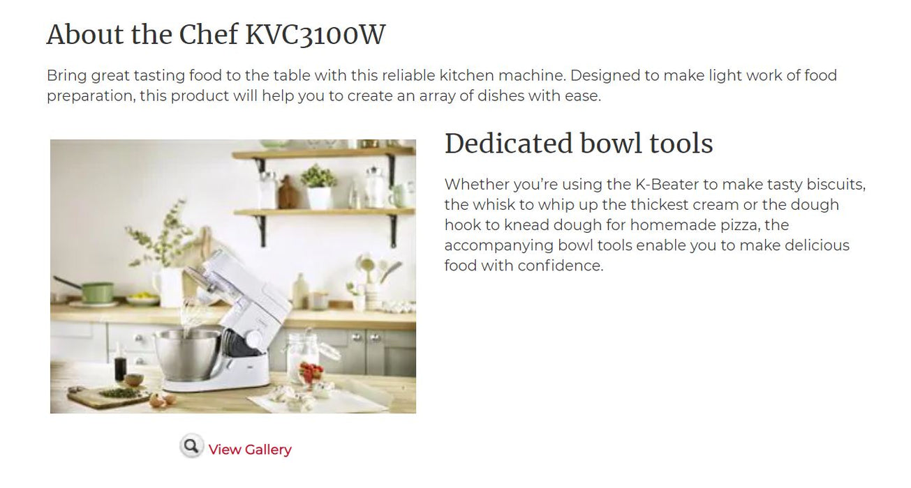 Kenwood Chef Mixer Kitchen Machine - White KVC3100W 5011423193199