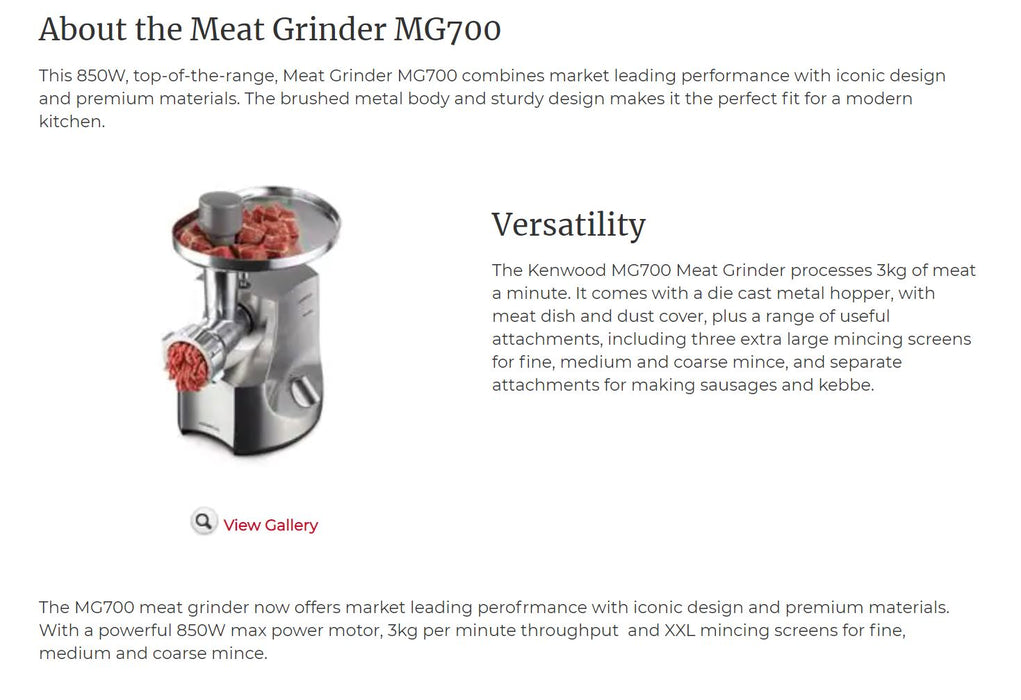 Kenwood Pro Meat Grinder Mincer MG700 5011423147680