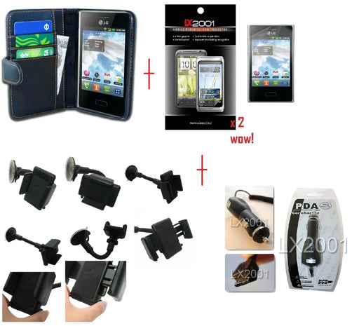 LG Optimus L3 E400 Leather Case + Screen Protector + Car Charger + Car Holder - LX2001 - Homewares, Outdoor, Phone Accessories, Cases, Speakers, Headphones + More -