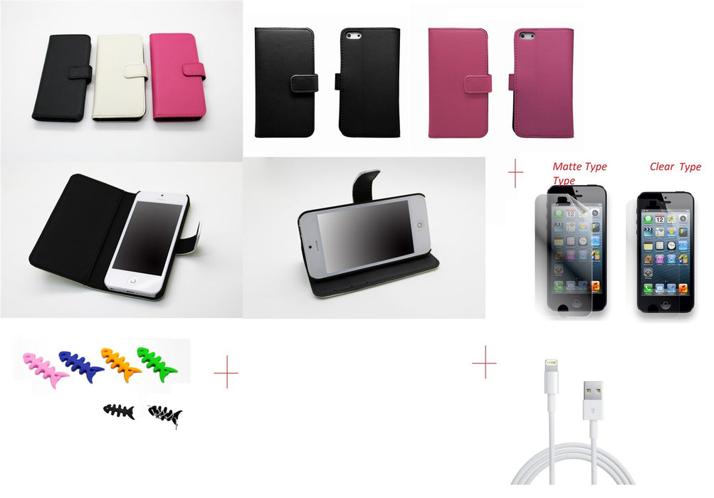 Iphone 5 Leather Case + USB PC Cable + SP