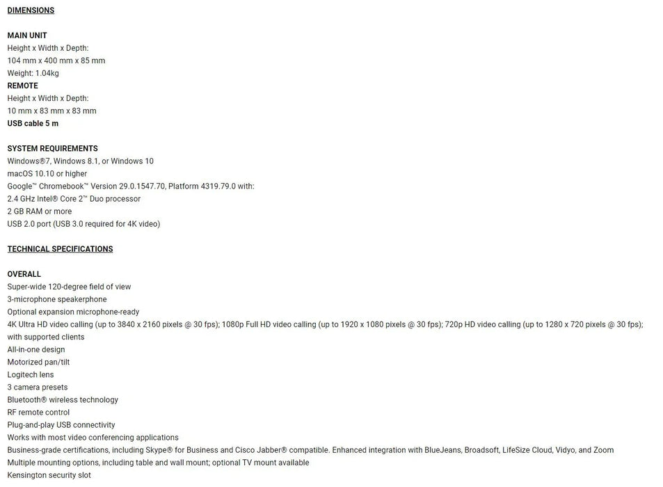 Logitech MeetUp 4K ConferenceCam Conference Camera 960-001101 - LX2001 - Homewares, Outdoor, Phone Accessories, Cases, Speakers, Headphones + More -