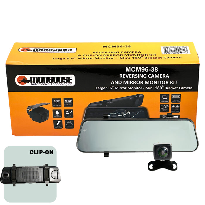 Mongoose 9.6" Clip On Mirror -  Full Hd - Clip On Mirror Monitor And Camera Kit