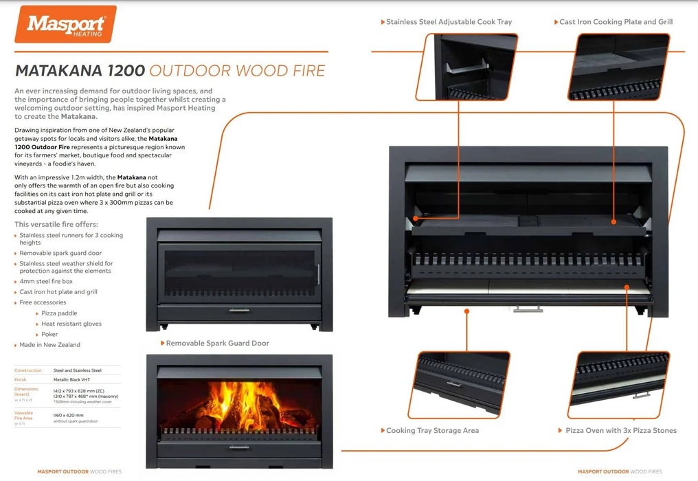 Masport Matakana 1200 Outdoor Wood Fire & Cooking Centre Timber-framed Enclosure - LX2001 - Homewares, Outdoor, Phone Accessories, Cases, Speakers, Headphones + More -