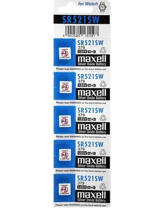 Maxell Silver Oxide SR521SW Watch Battery Button Cell - 5 Pack - LX2001 - Homewares, Outdoor, Phone Accessories, Cases, Speakers, Headphones + More -