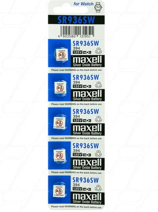 Maxell Silver Oxide SR936SW Watch Battery Button Cell - 5 Pack